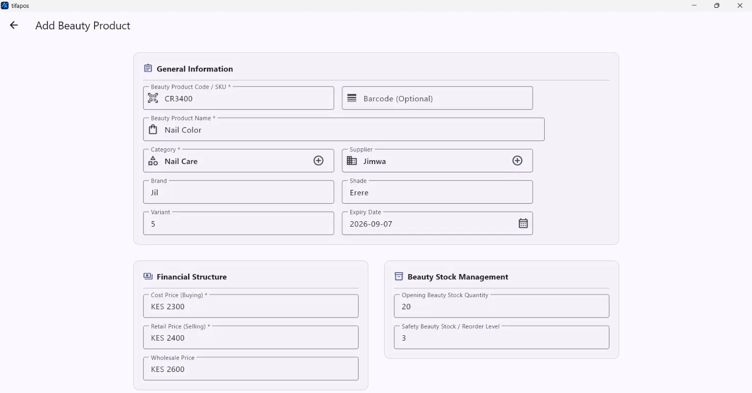 AiWeapX POS add product form.
